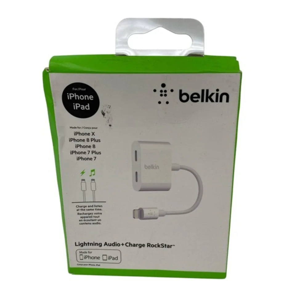 Belkin RockStar Series Audio and Charge Adapter for Apple iPhones (MFI)‎ - White